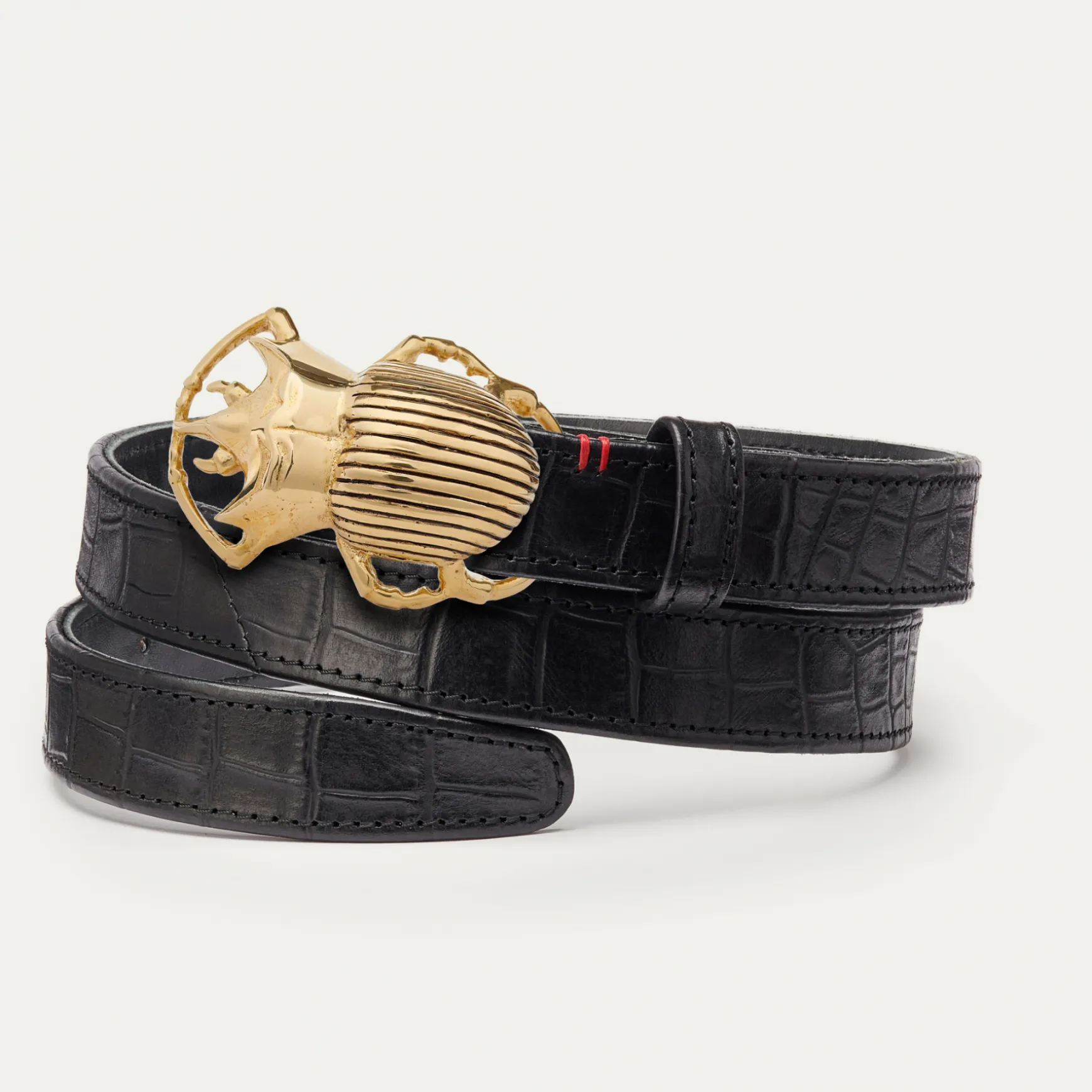 Store Claris Virot Baby Ceintures Scarabée Cuir Embossé Croco Noir