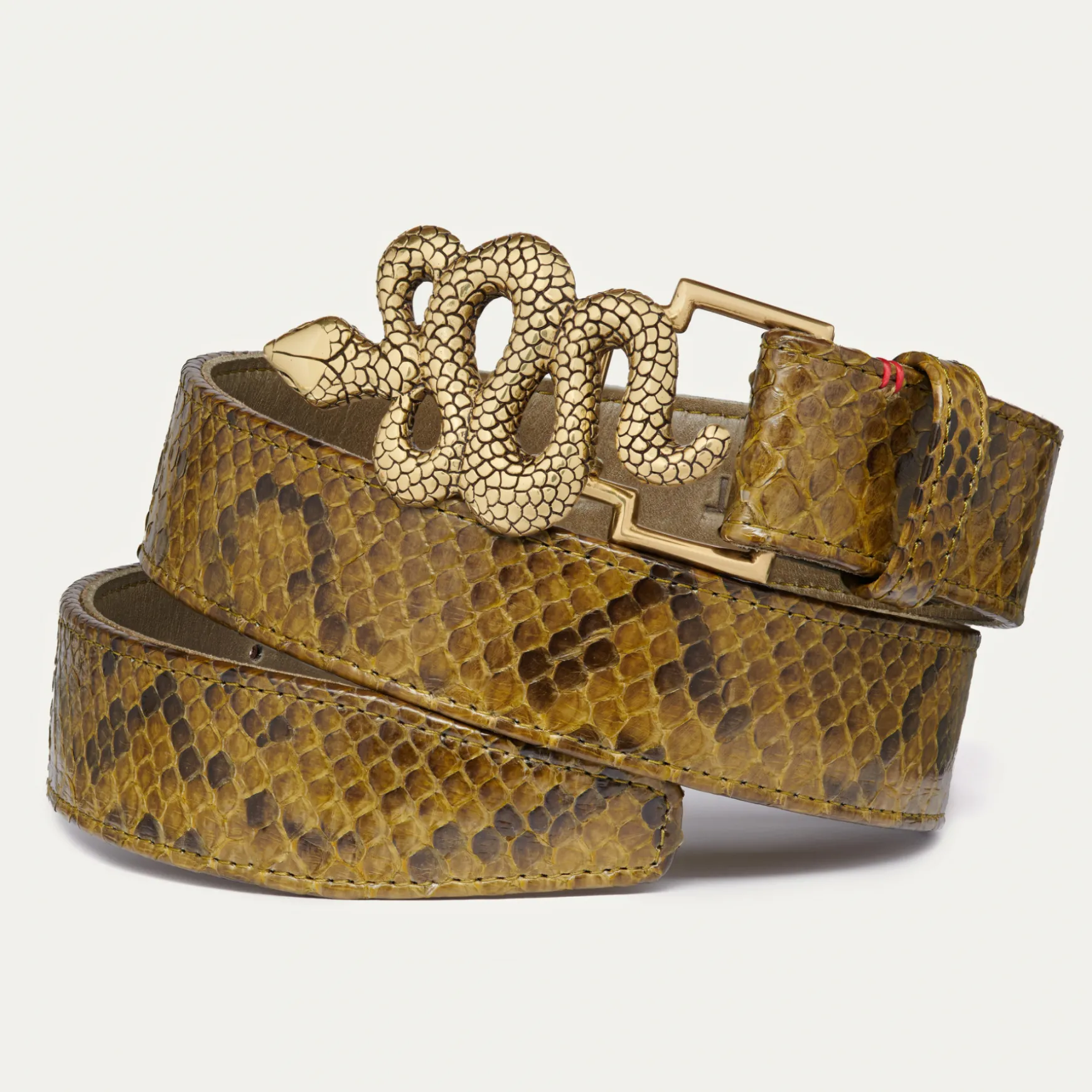 Shop Claris Virot Ceintures Serpent Python Kaki Boucle Dorée