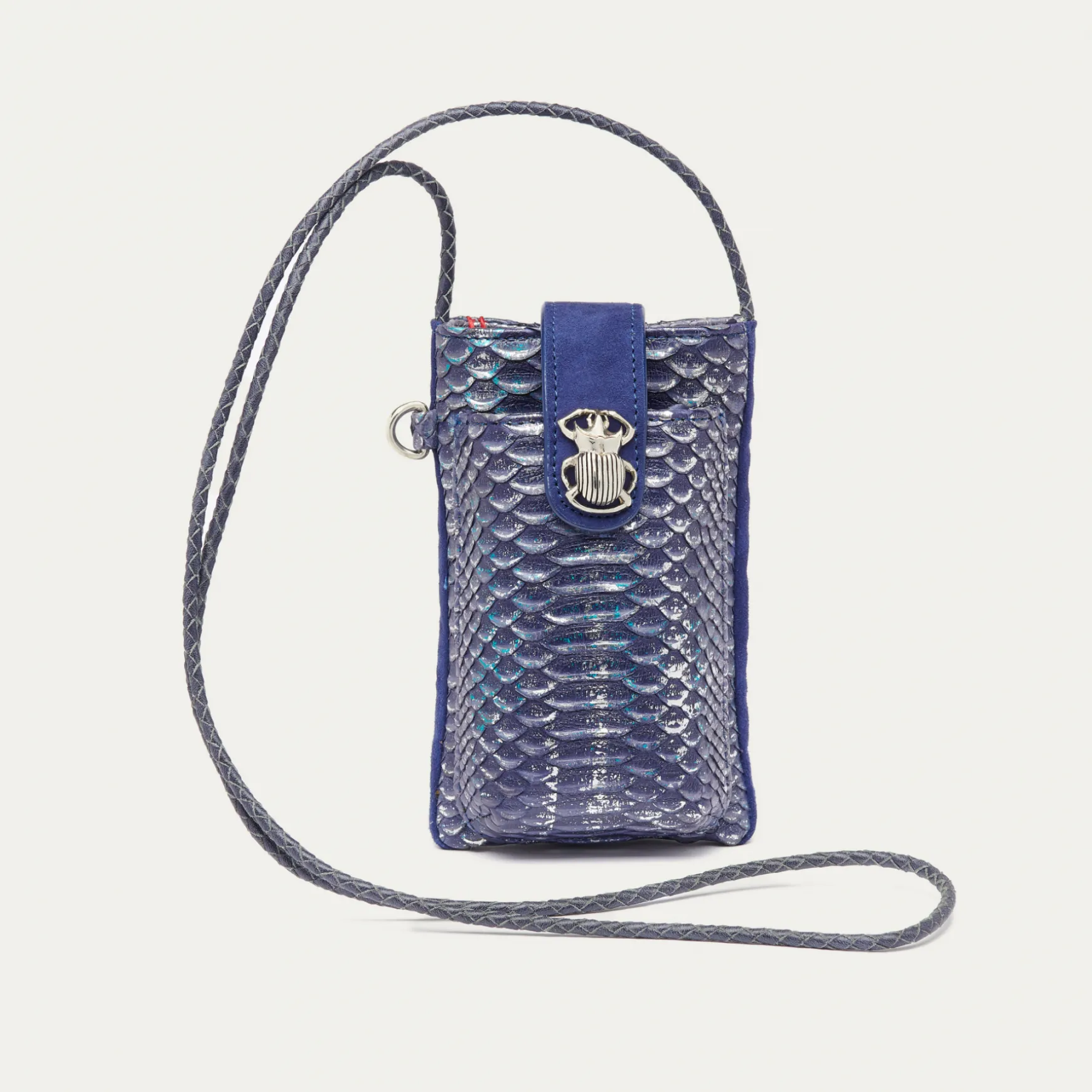 Cheap Claris Virot Etui Double Marcus Python bleu glacier métallisé