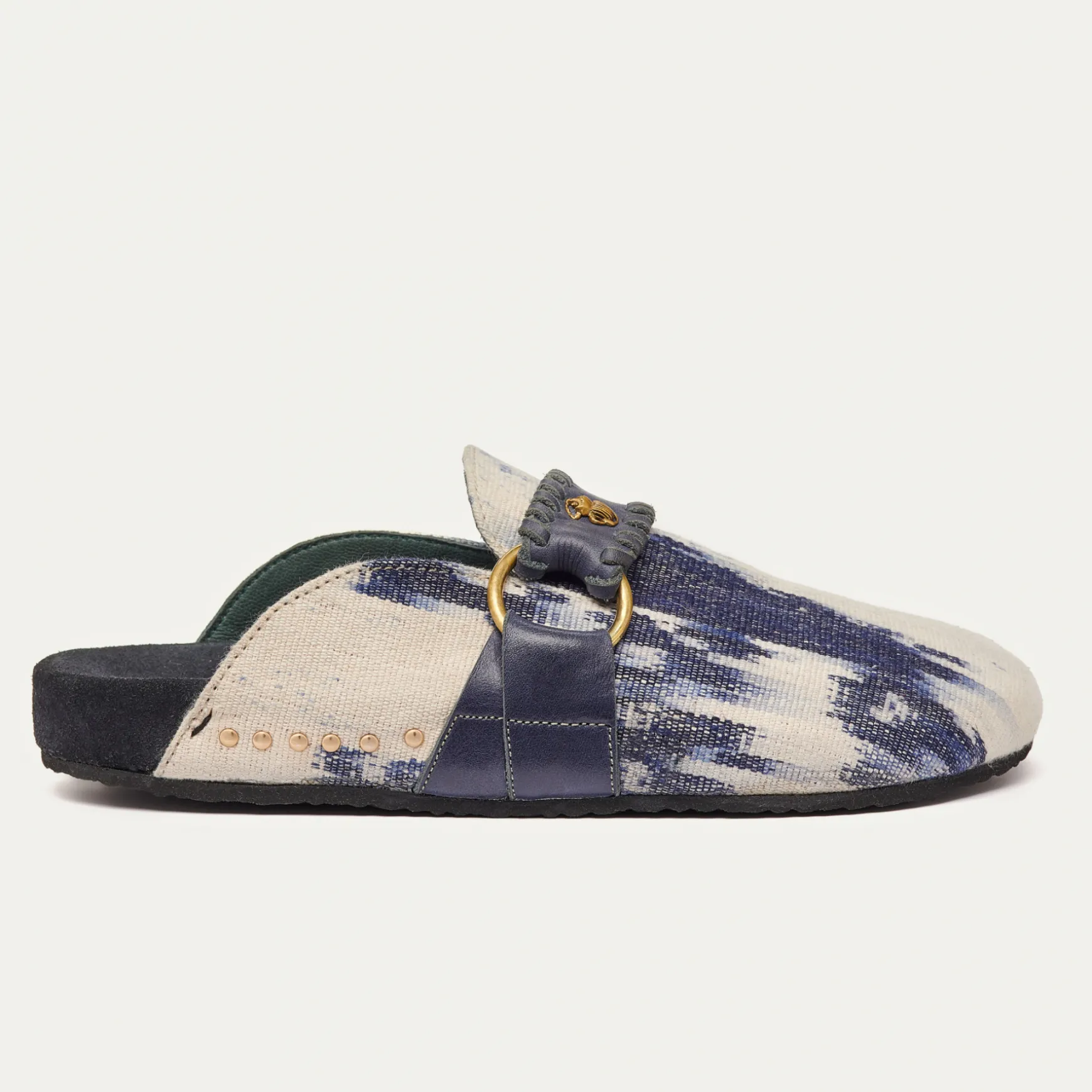 Outlet Claris Virot Mules Georgette Tissu timor motif dragon bleu