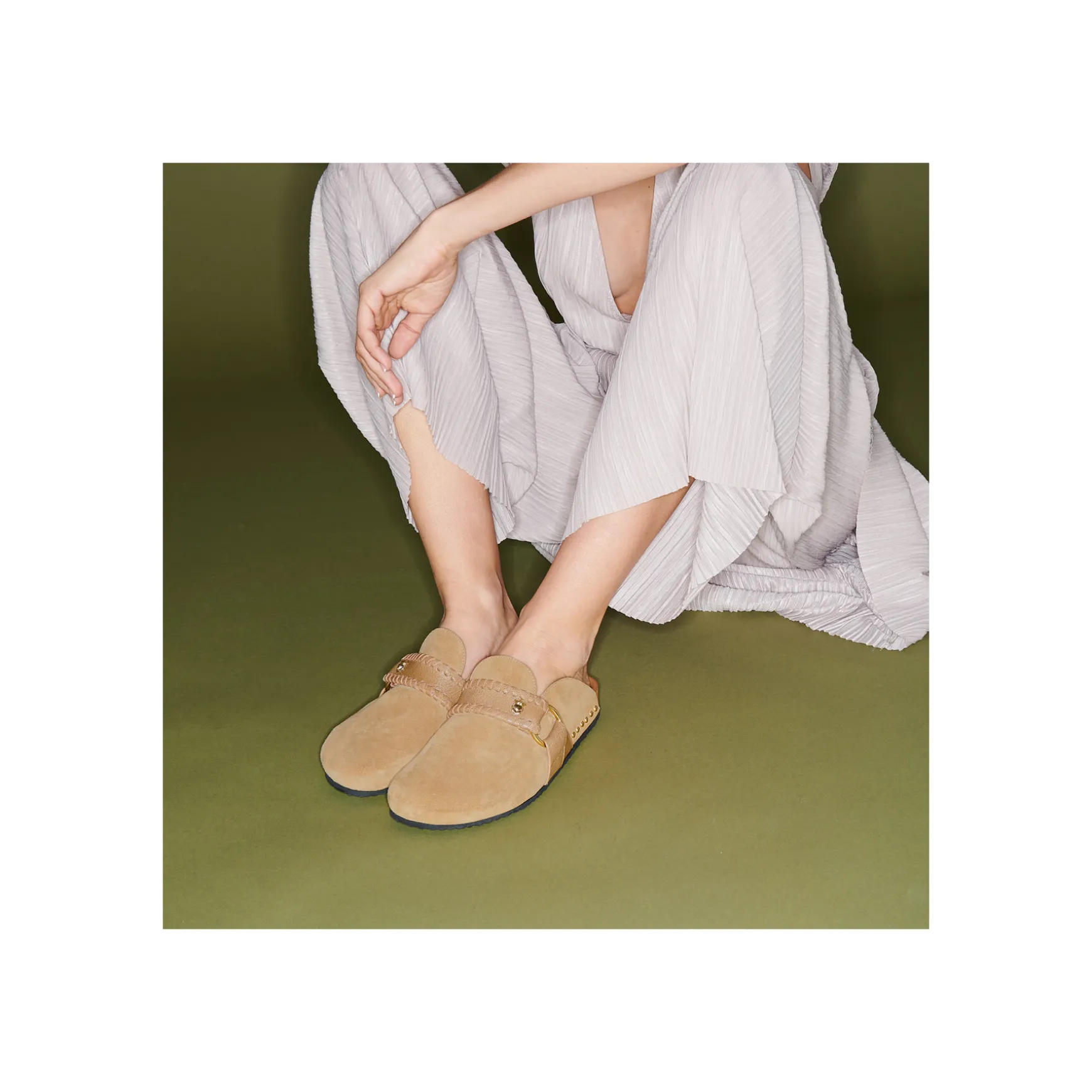 New Claris Virot Mules Georgette Cuir sable