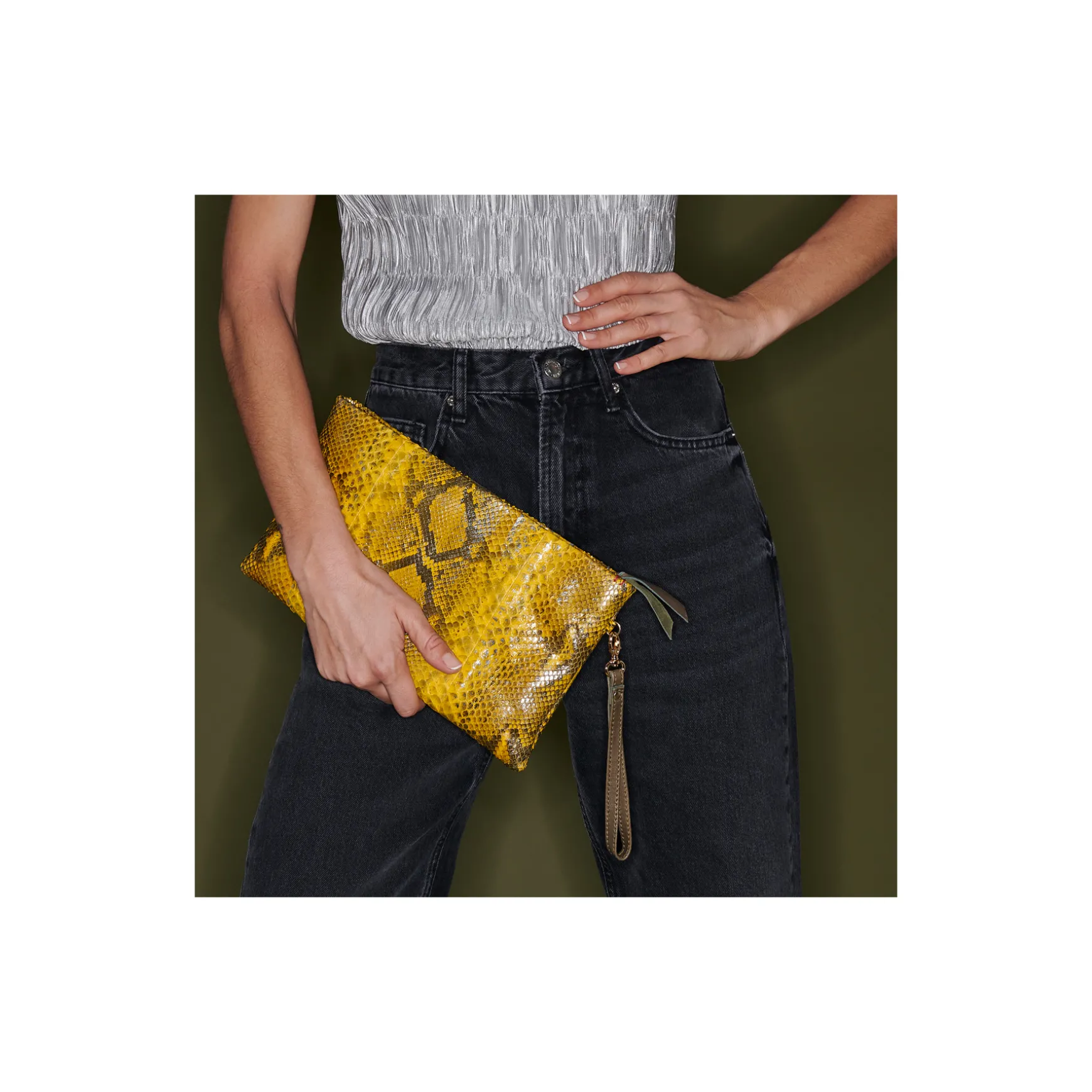 Fashion Claris Virot Pochette Lou Python Jaune Impérial Samouraï