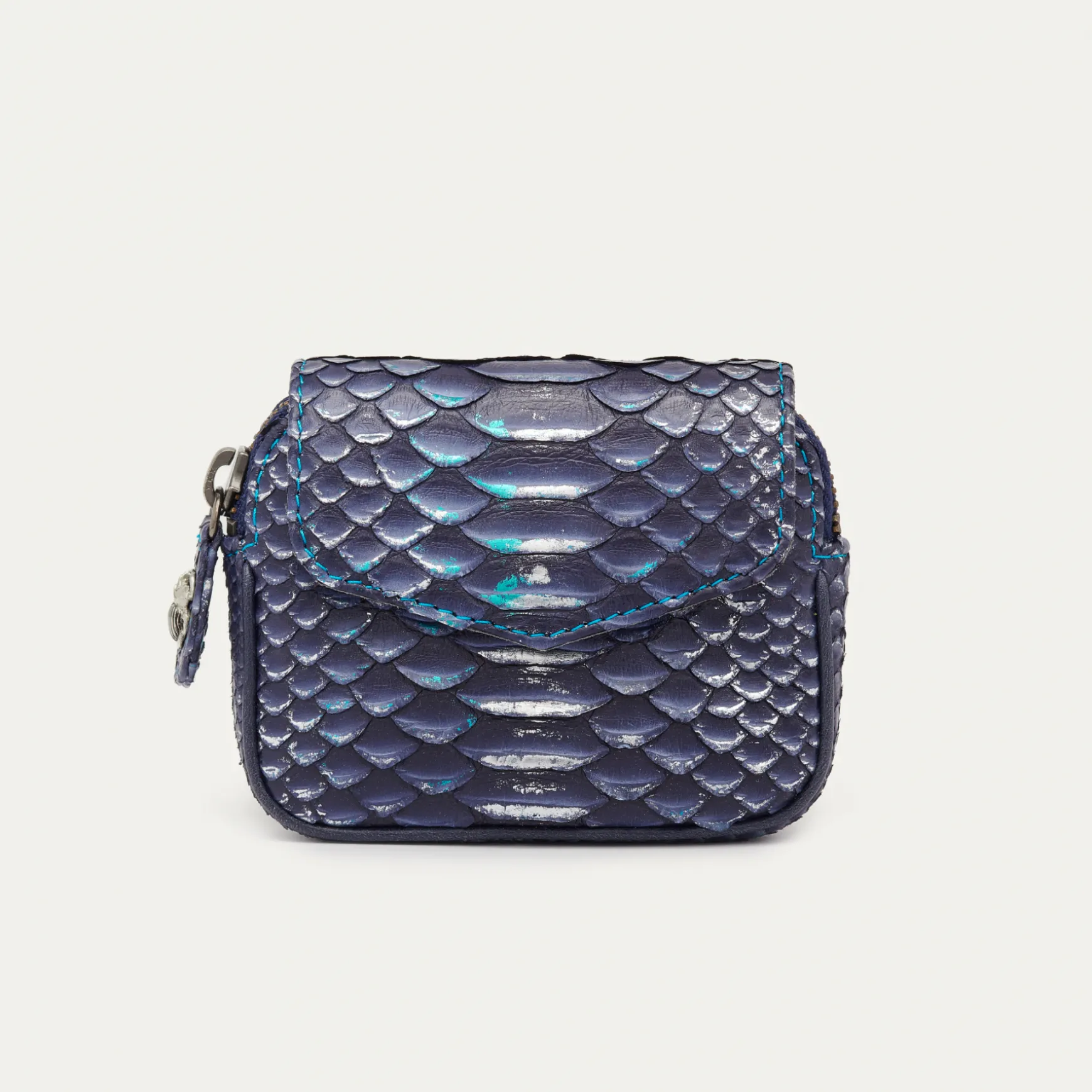 Flash Sale Claris Virot Porte Monnaie Karl Python bleu glacier métallisé