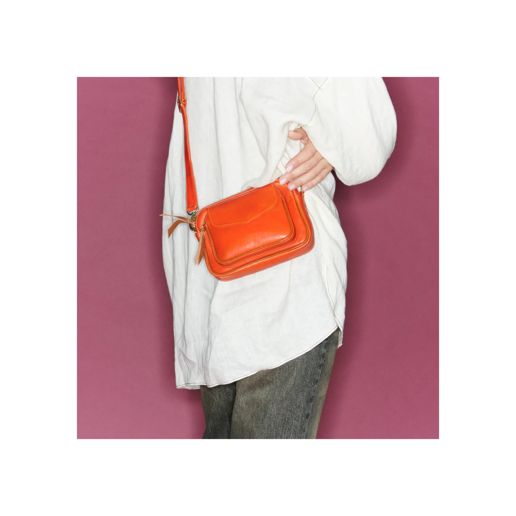 Best Claris Virot Sac Baby Charly Cuir Orange goyave