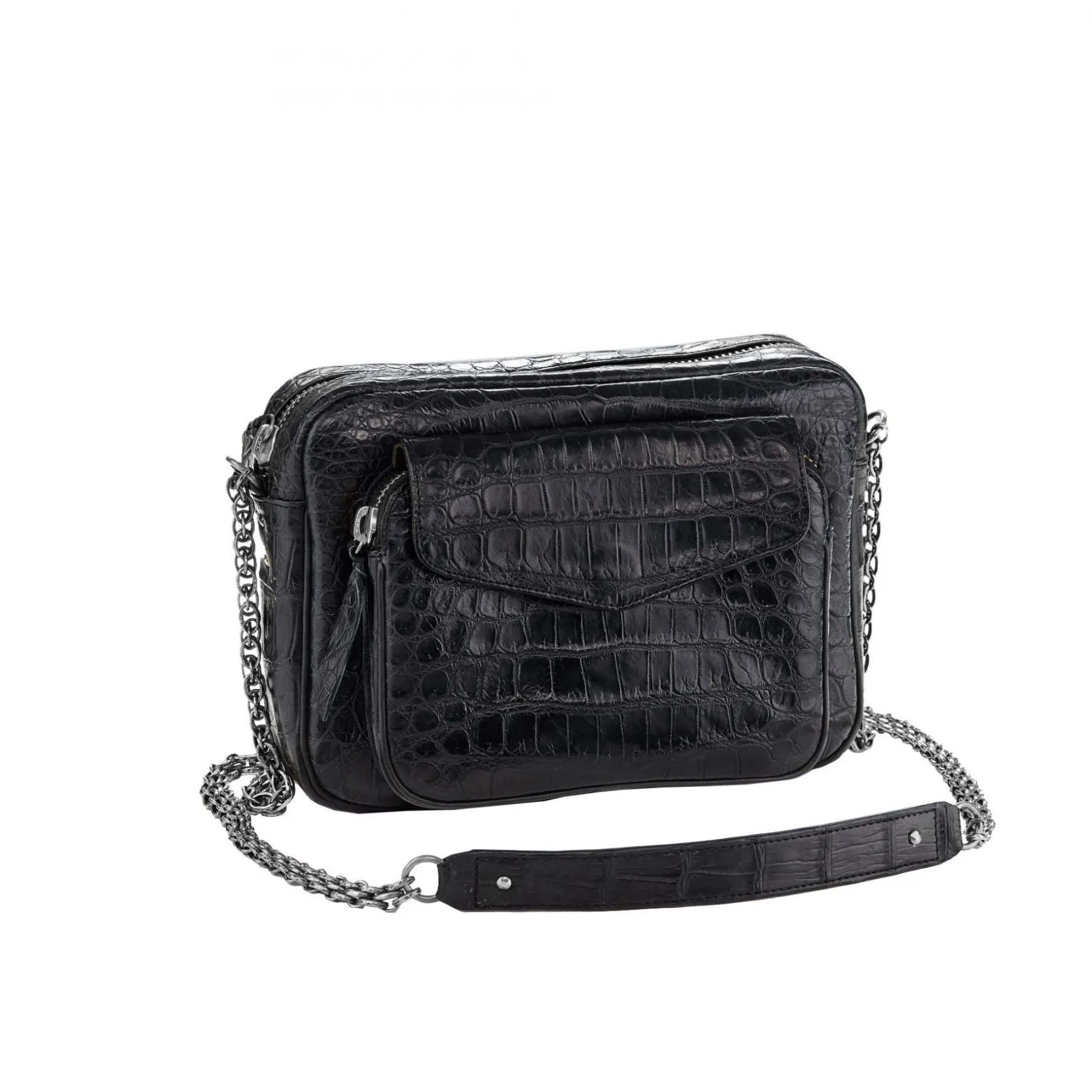 Outlet Claris Virot Sac Big Charly Croco Noir Métallerie Argent