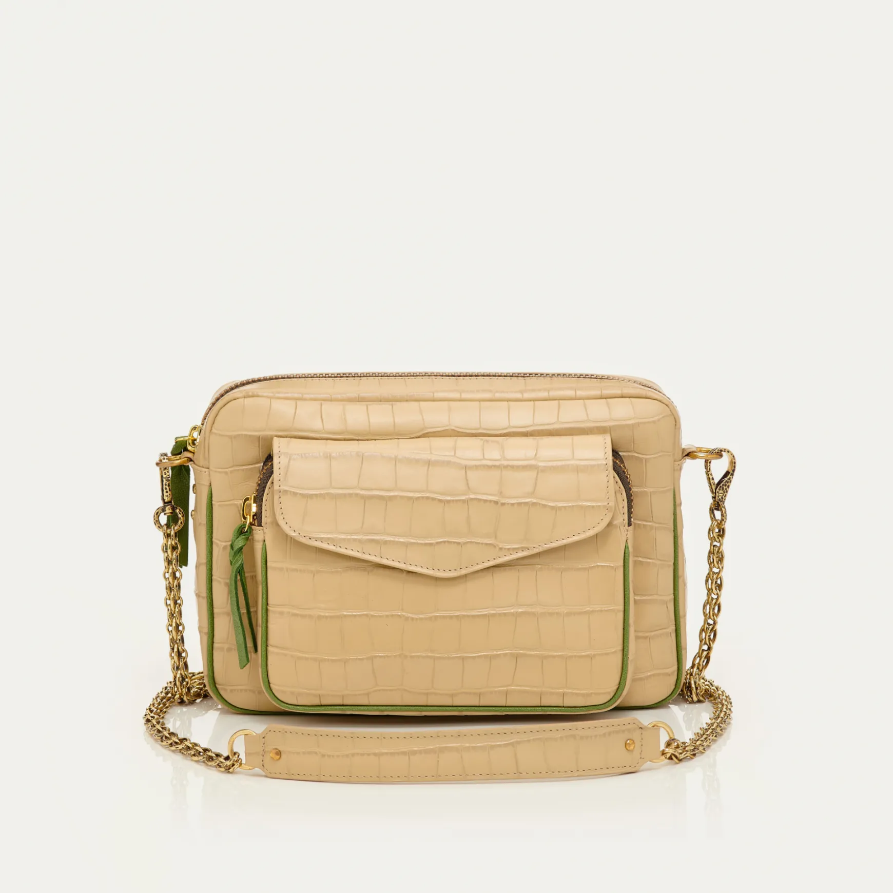 Store Claris Virot Sac Big Charly Cuir Embossé Croco Beige Sésame