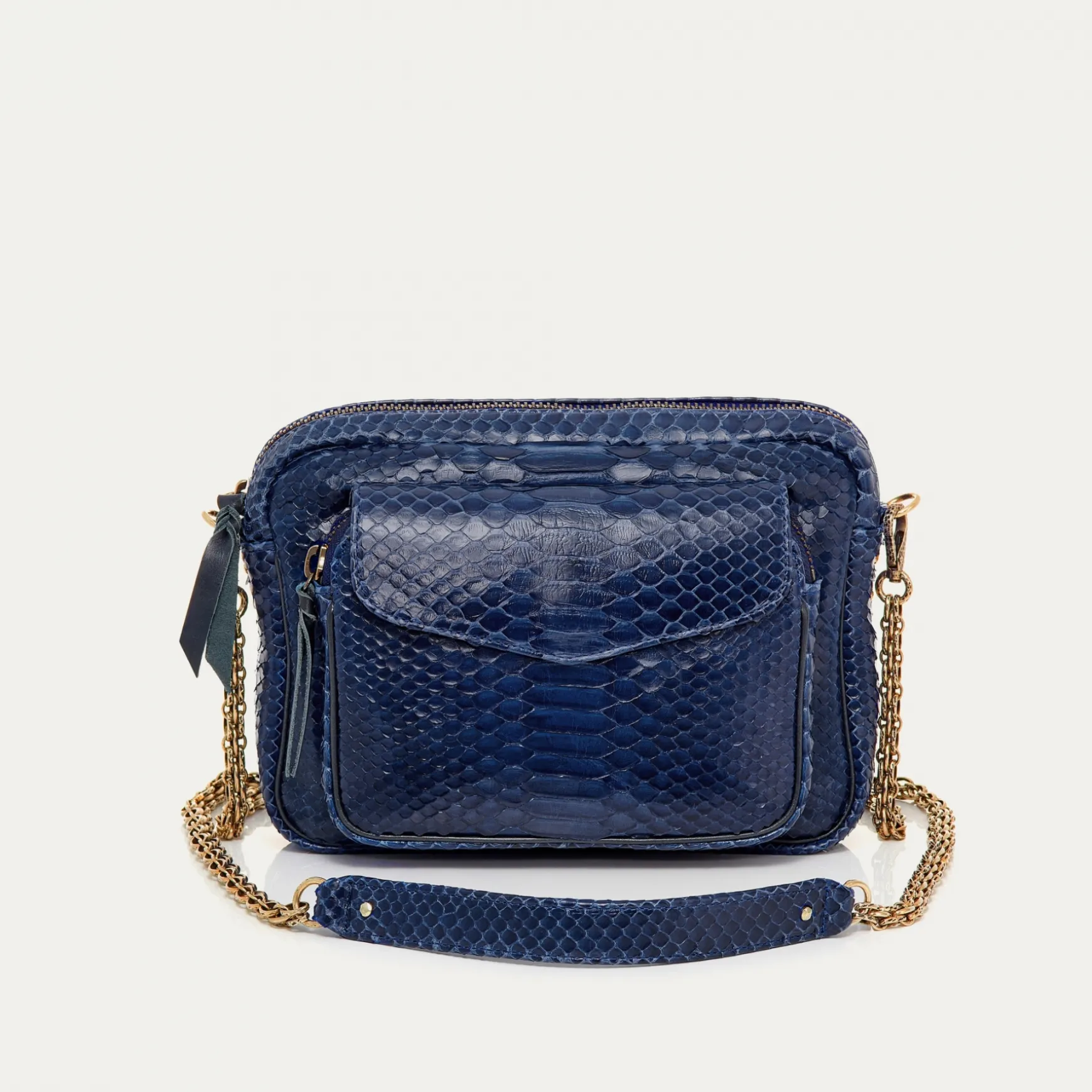 New Claris Virot Sac Big Charly Python navy chaîne or