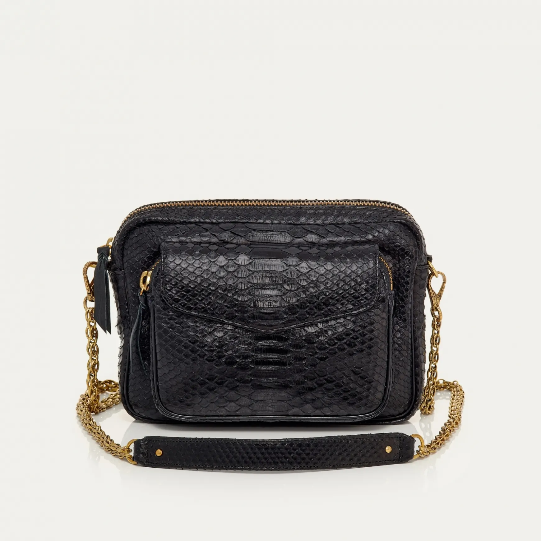 Discount Claris Virot Sac Big Charly Python noir chaîne or