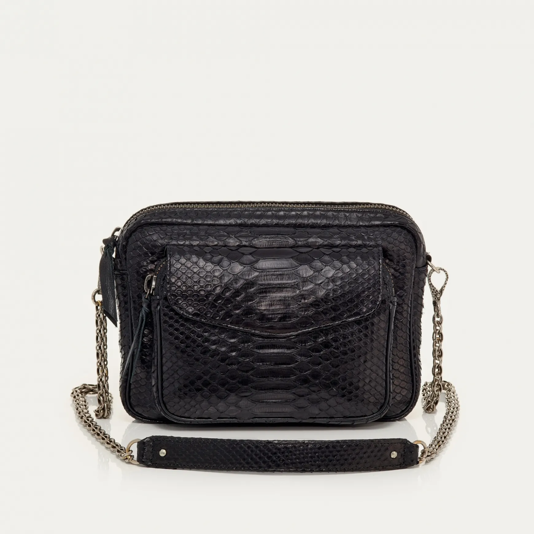 Sale Claris Virot Sac Big Charly Python noir chaîne argent