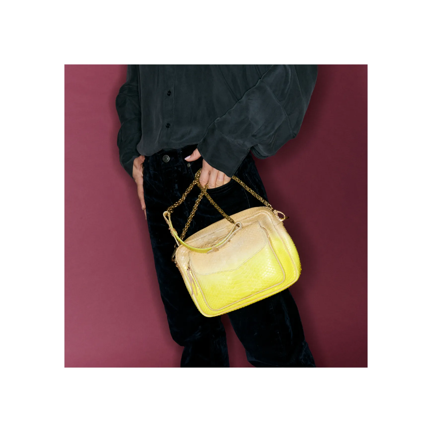 Outlet Claris Virot Sac Big Charly Python Jaune Mais