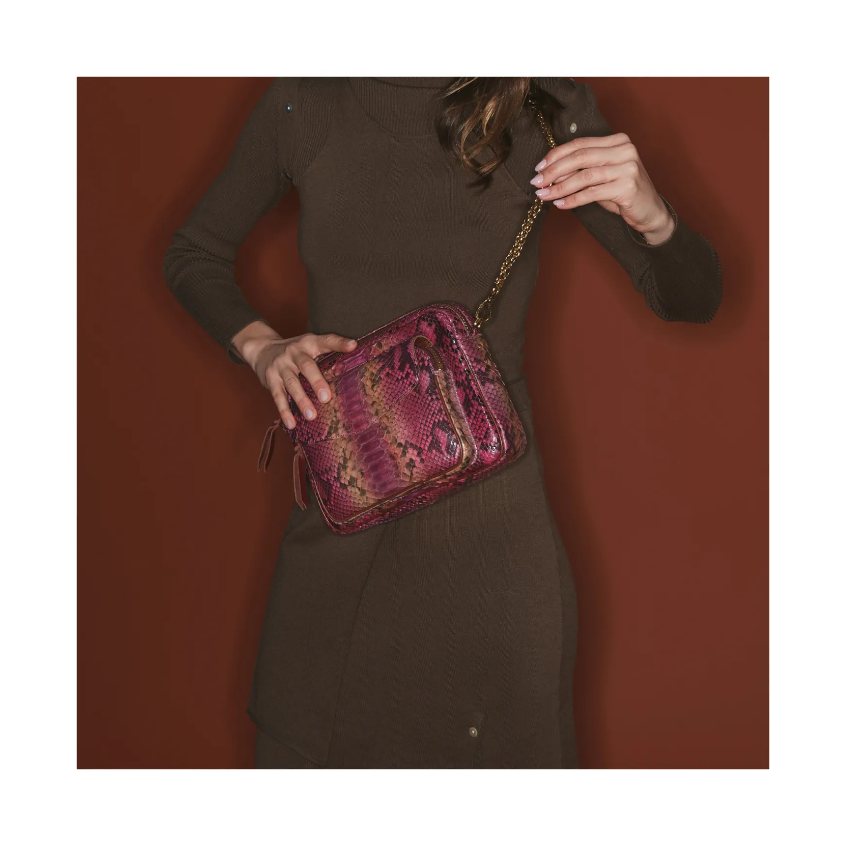 Discount Claris Virot Sac Big Charly Python Bordeaux Rose