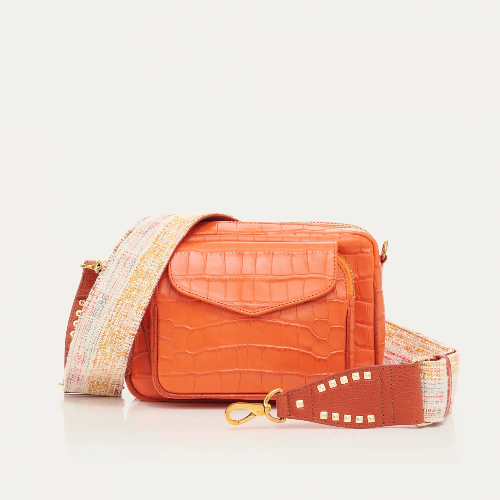 Discount Claris Virot Sac Charly Cuir Embossé Croco Orange koï