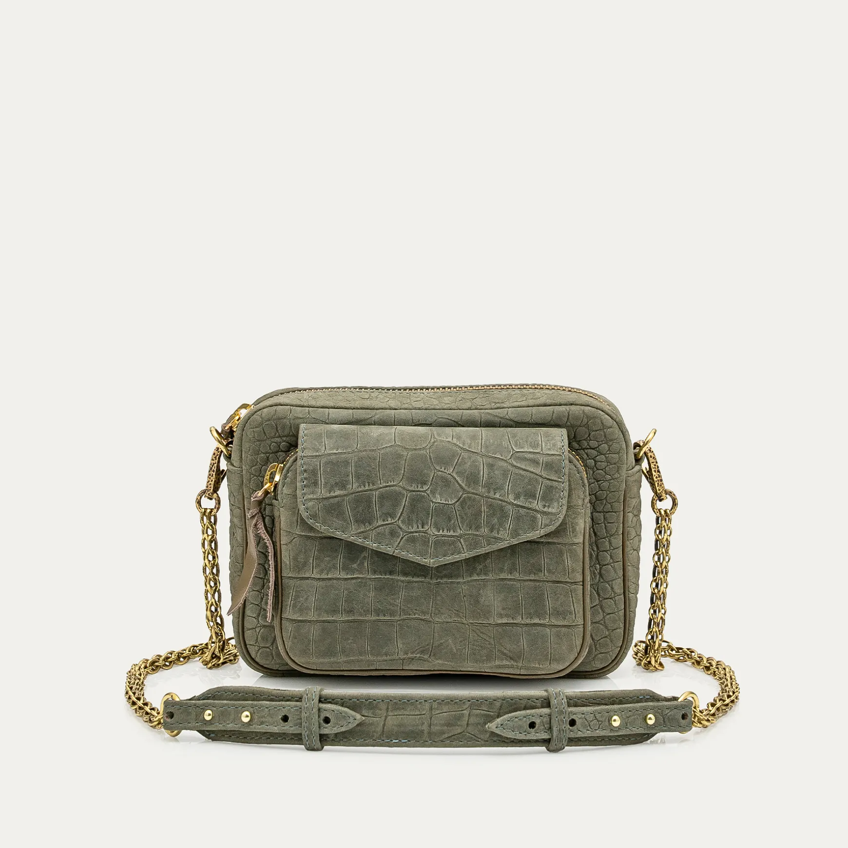 Shop Claris Virot Sac Charly Nubuck embossé croco gris perle