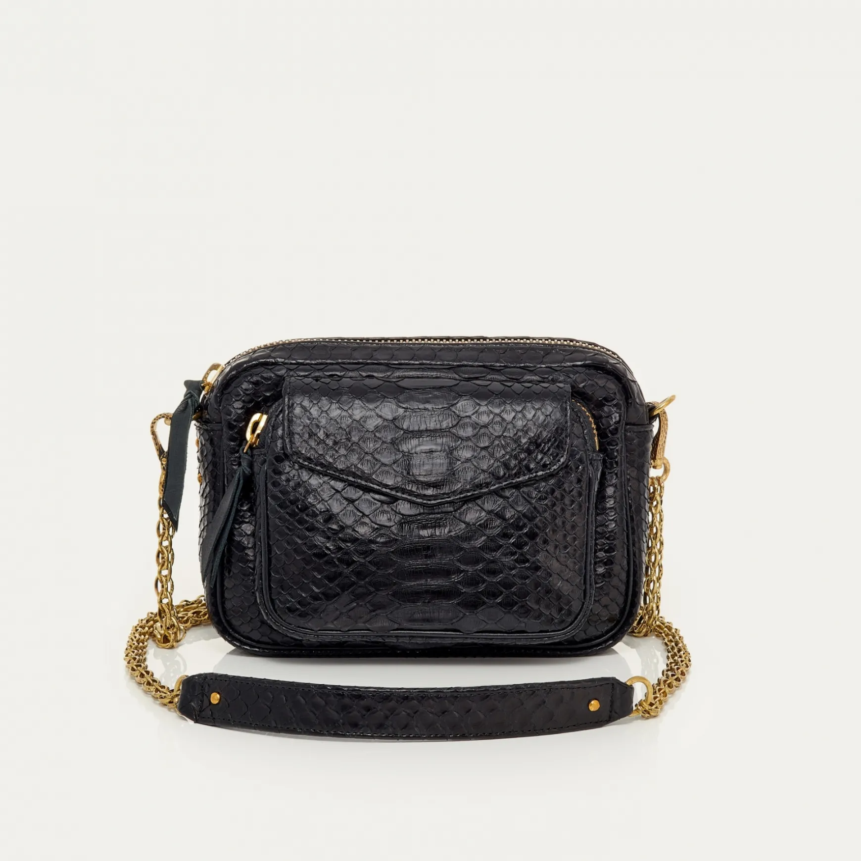 Online Claris Virot Sac Charly Python noir chaîne or