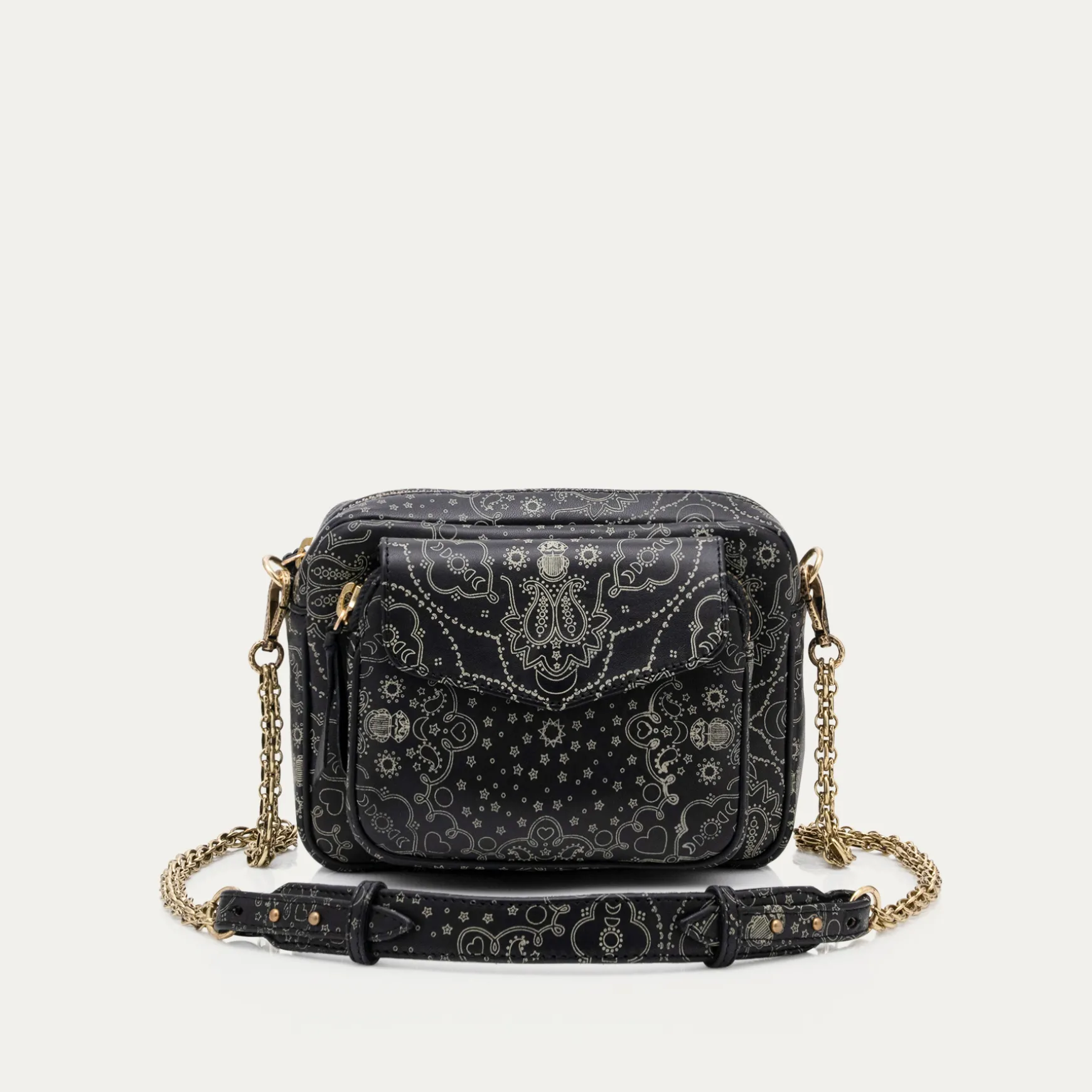 Best Claris Virot Sac Charly Cuir Nappa Noir Imprimé Bandana