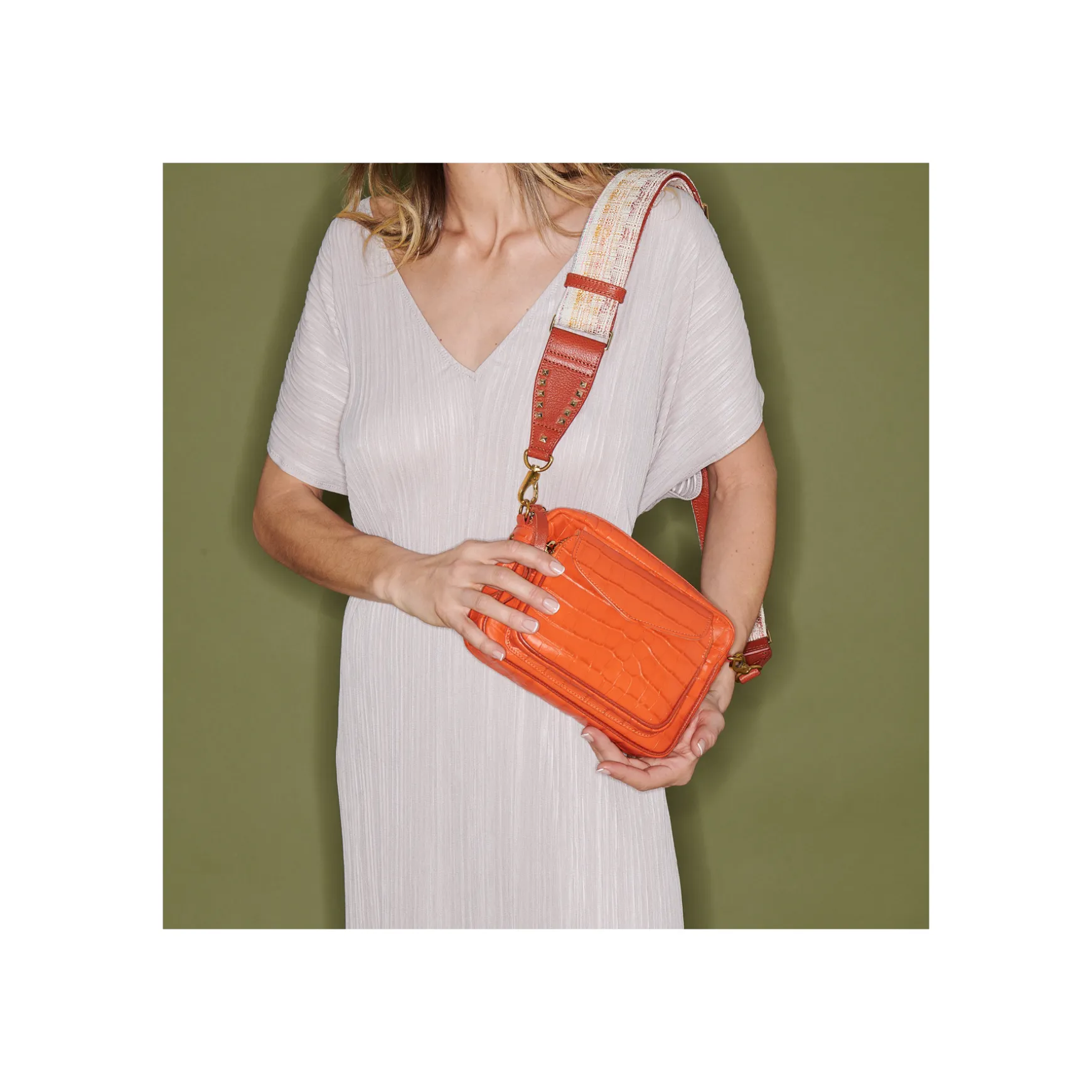 Discount Claris Virot Sac Charly Cuir Embossé Croco Orange koï