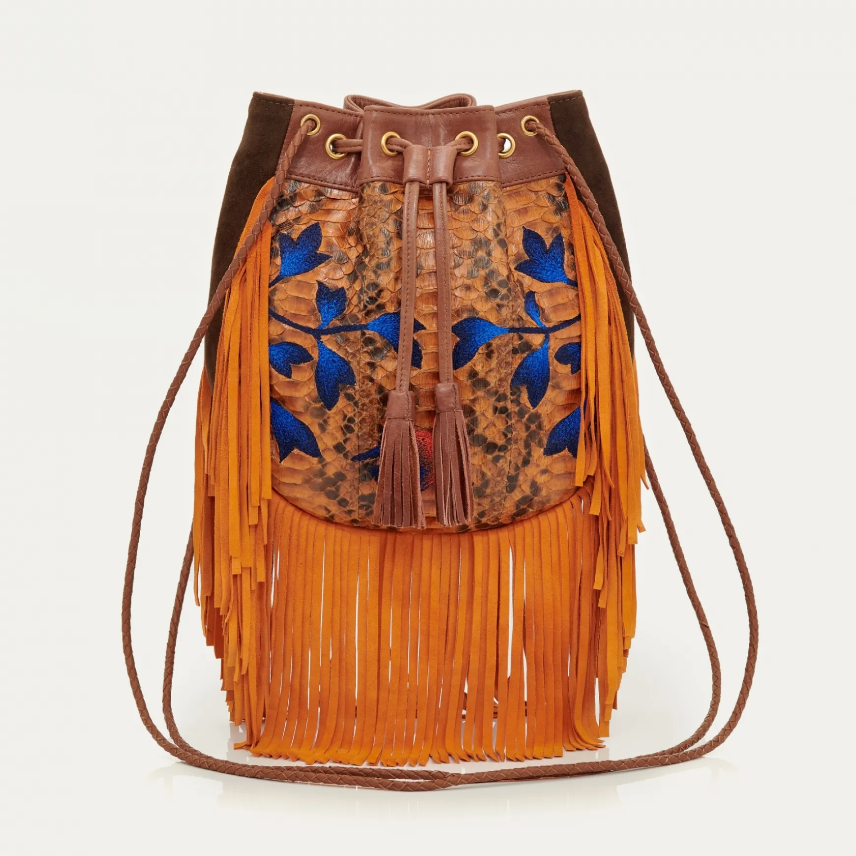 Flash Sale Claris Virot Sac Cheyenne Python brodé orange