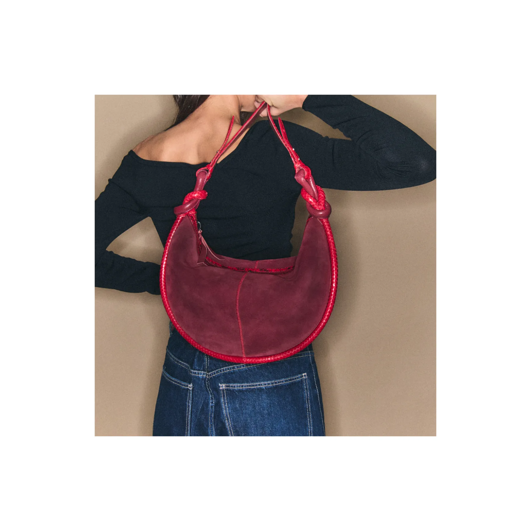 Outlet Claris Virot Sac Chris Veau Velours Bordeaux et python rubis