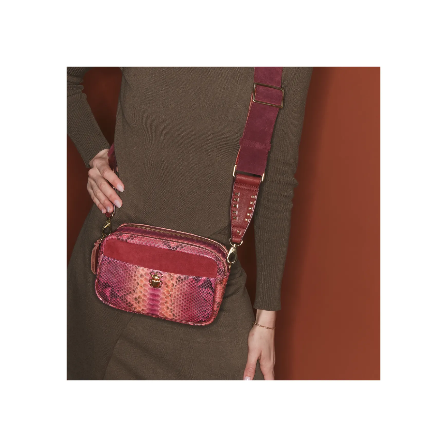 New Claris Virot Sac Lily Python Bordeaux Rose