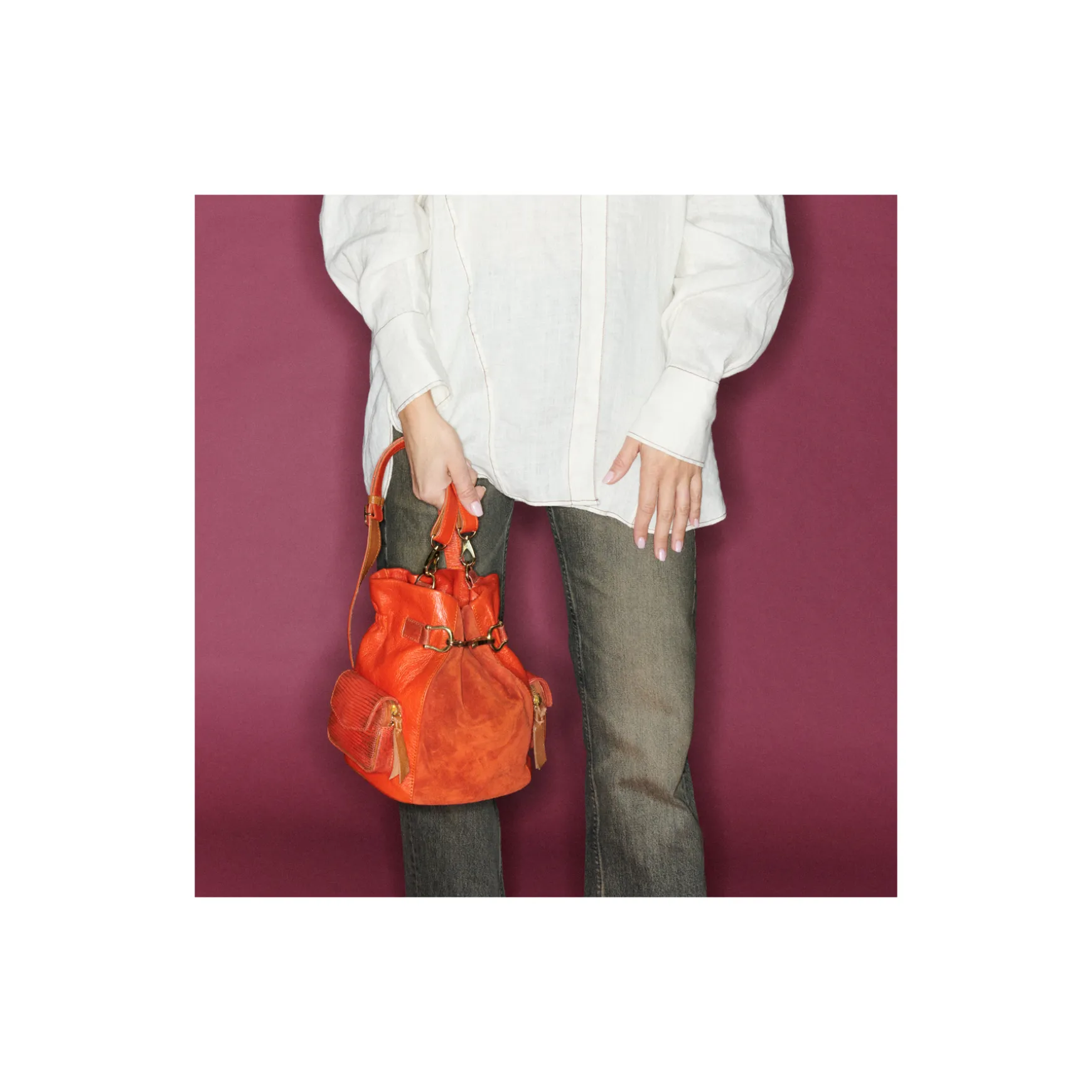 Cheap Claris Virot Sac Lola Lézard Orange goyave