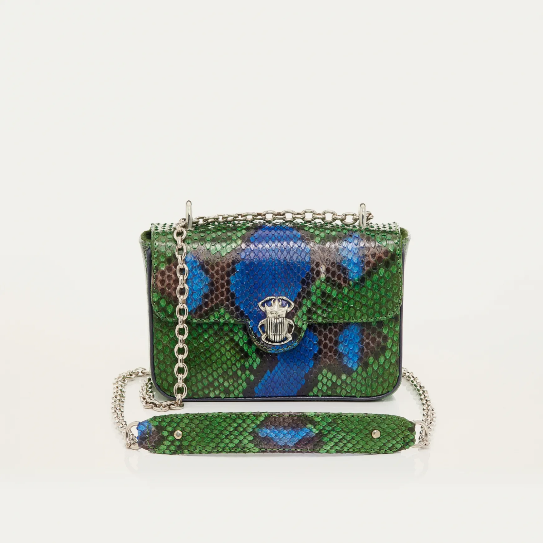 Sale Claris Virot Sac Mini Ava Python Bleu Vert Nénuphar