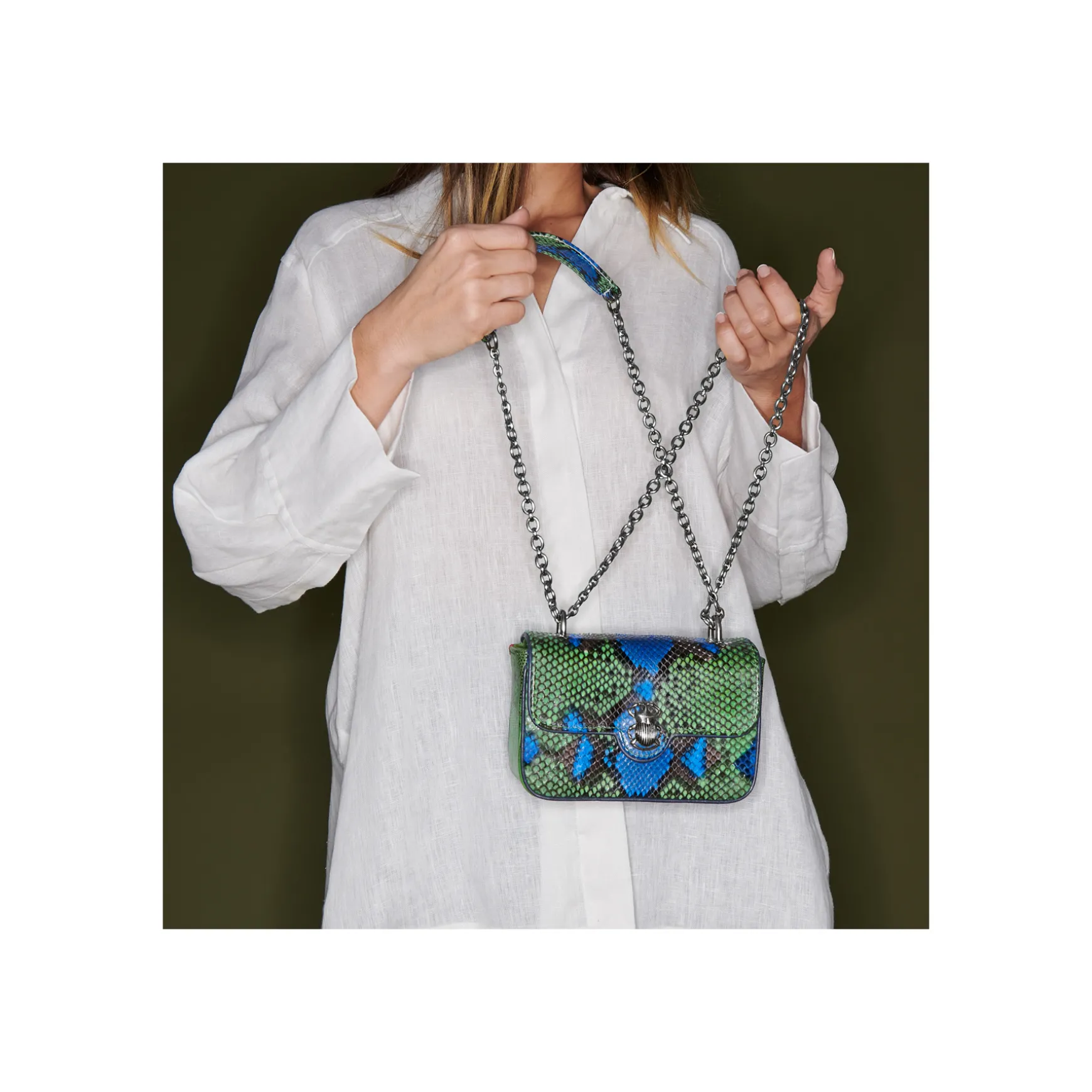 Sale Claris Virot Sac Mini Ava Python Bleu Vert Nénuphar